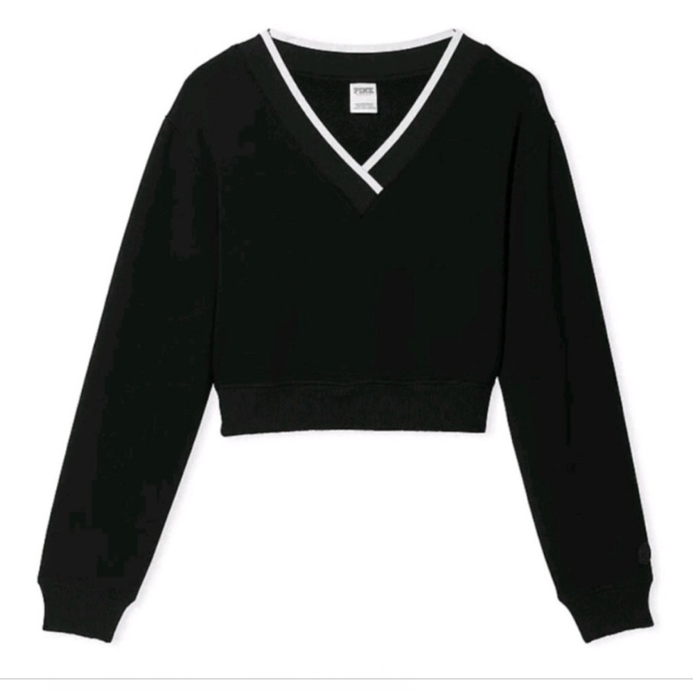 PINK Victoria's Secret Black V-Neck Sweater with White Accent